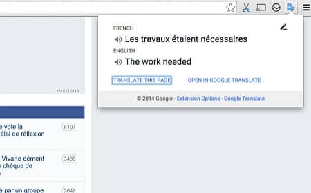 Google Chrome page translation