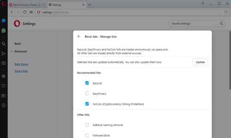 Opera browser ad blocking