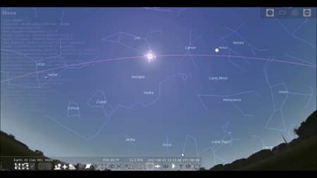 Stellarium ตรวจสอบตำแหน่งดวงอาทิตย์