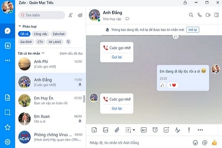 Cuộc gọi thoại Zalo PC